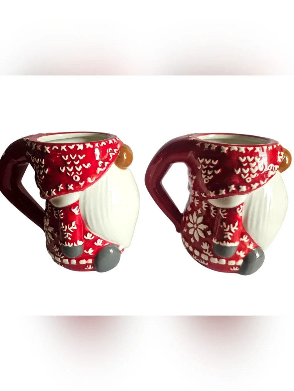 Pottery Barn Red & White Christmas Gnome Mugs Set of 2 - NEW